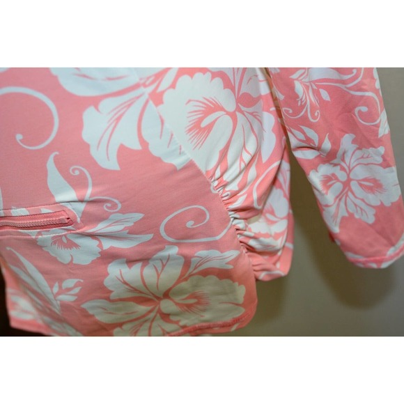 Hang Ten Women's Med Surf Shirt Sun Tee UPF 50+ Back Zip Pocket - Pink Floral - Picture 6 of 11